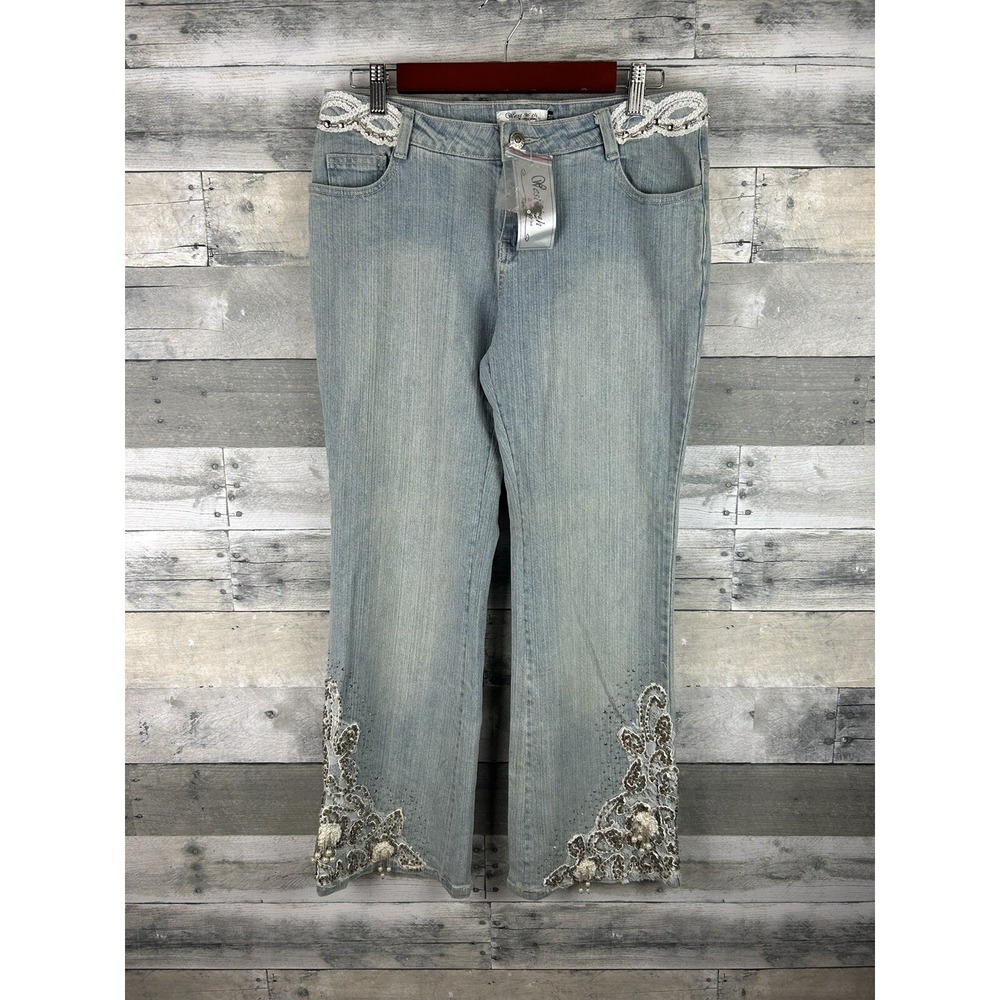West 36th Women's Light Blue Denim Cotton Casual  Beaded Size Medium Jeans